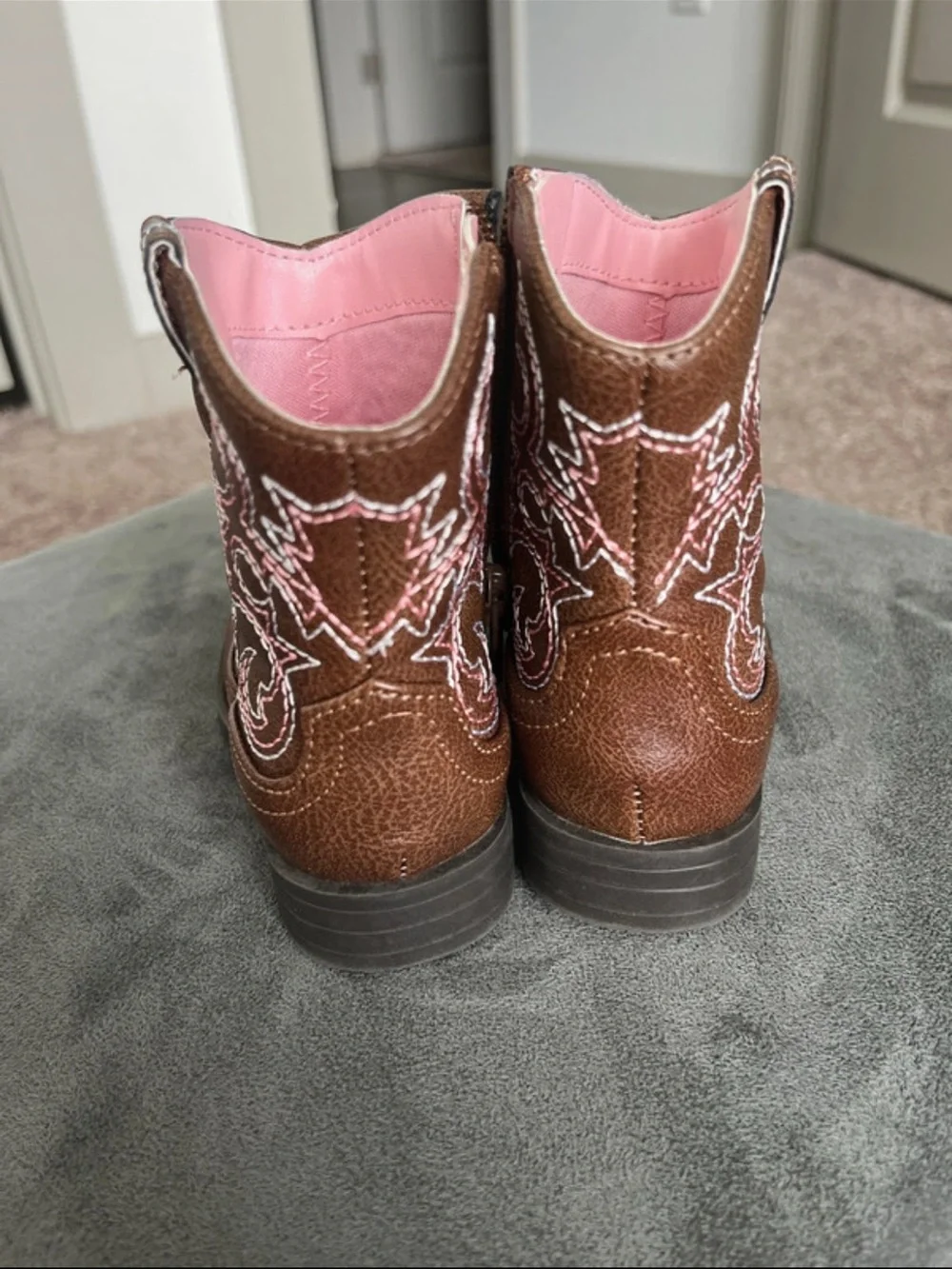 Girls Brown Western Cowboy Boots with Pink Lining